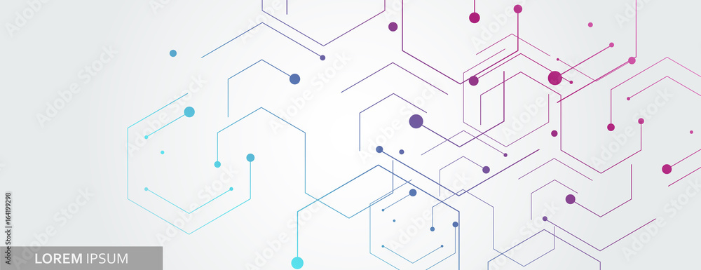 Vector banner design, white background with hexagon pattern