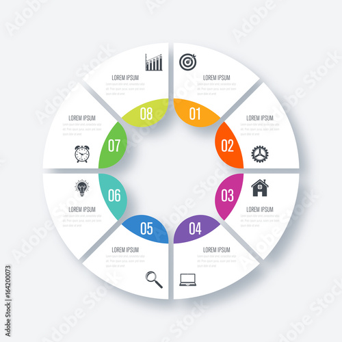 Infographics template 8 options with circle