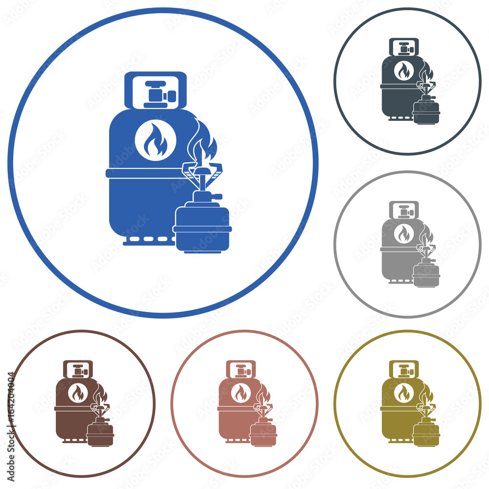 Camping stove with gas bottle icon