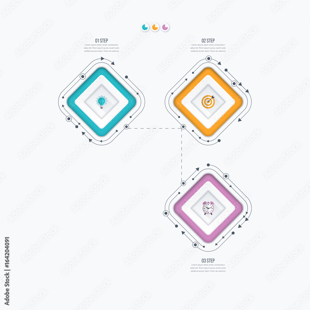Infographics template 3 options with square Infographics template 3 options with square