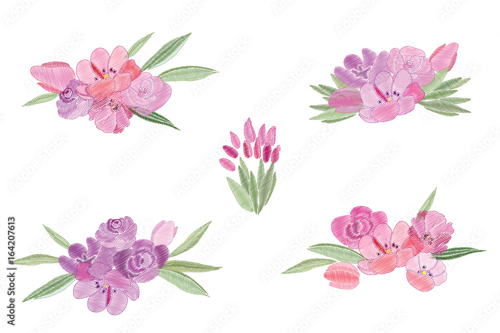 Vintage romantic vector of fashionable bouquets of flowers.