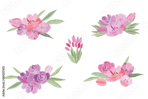 Vintage romantic vector of fashionable bouquets of flowers.