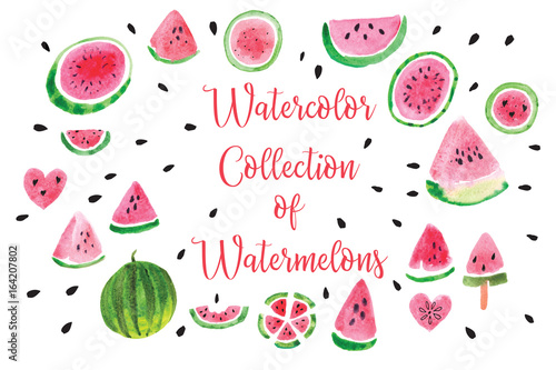 A set of elements painted in watercolor