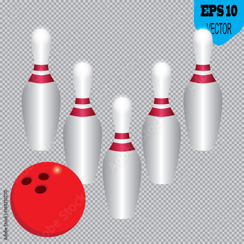 Red bowling ball and skittle Isolated on a transparent background. Vector illustration.