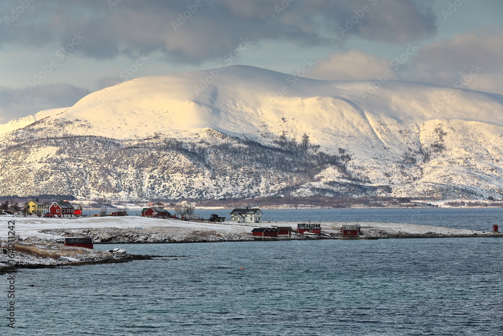 View of Holdoya-island E.coast from Austvagoya-island N.shore. Nordland fylke-Norway. 0087