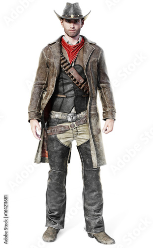 Tela Portrait of a male cowboy in a traditional western outfit prepared to draw his weapon