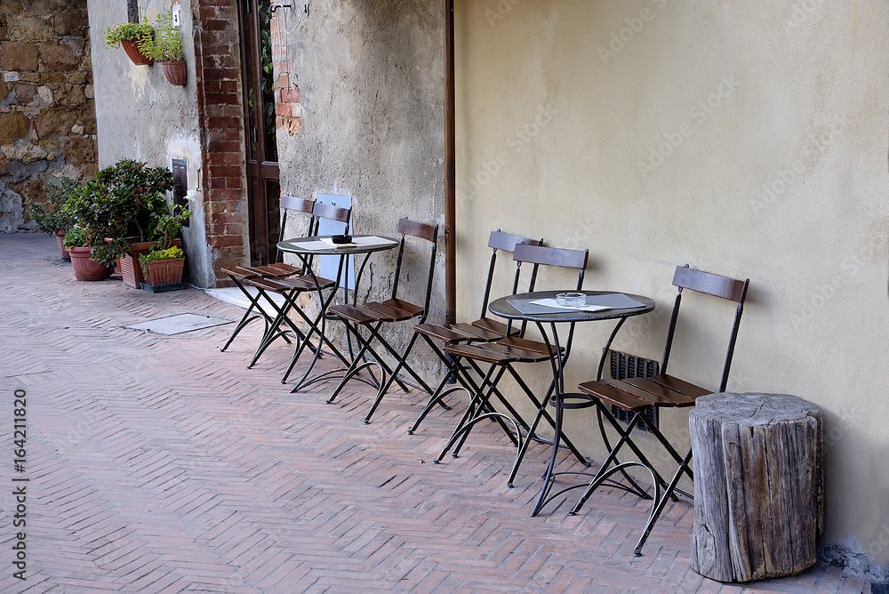 Naklejka premium Traditional Italian cafe in Pienza,Tuscany Italy.