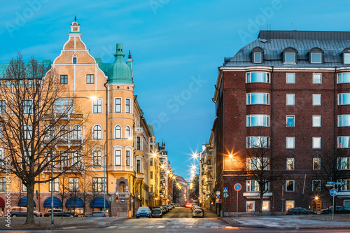 Helsinki, Finland. Residential House Building At Intersection Of