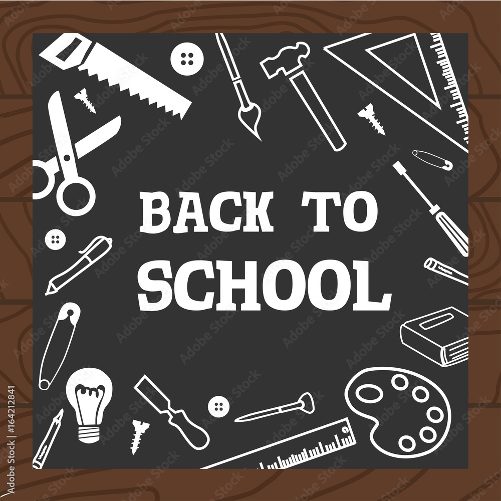 Chalkboard wooden background school art and handcraft icons vector illustration. Chalkboard wooden background school art and handcraft icons vector illustration.