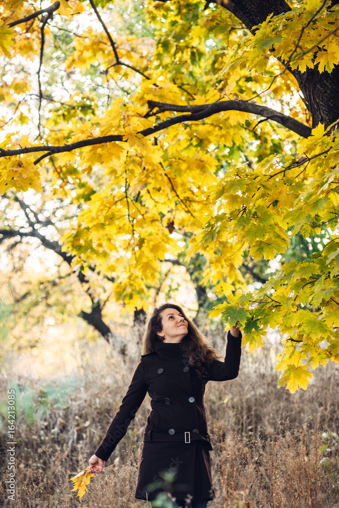 girl walks in beautiful autumn park girl walks in beautiful autumn park