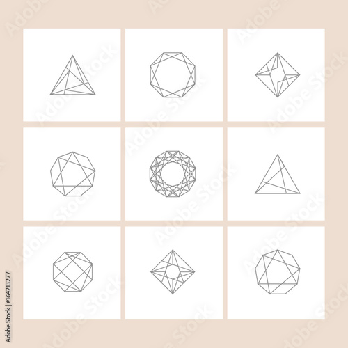 Set of minimal geometric monochrome symbol set, shapes. Trendy icons and logotypes. Religion, philosophy, spirituality, occultism symbols collection. Business signs, labels, badges, frames and borders