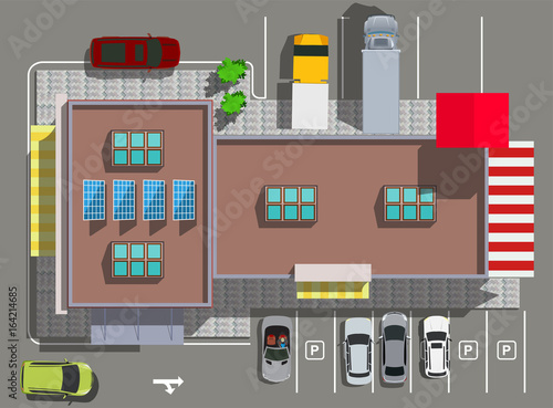 Top view fast food cafe roof and parking-01