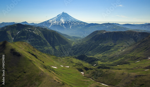 Kamchatka aerial views of mountains and volcanos 