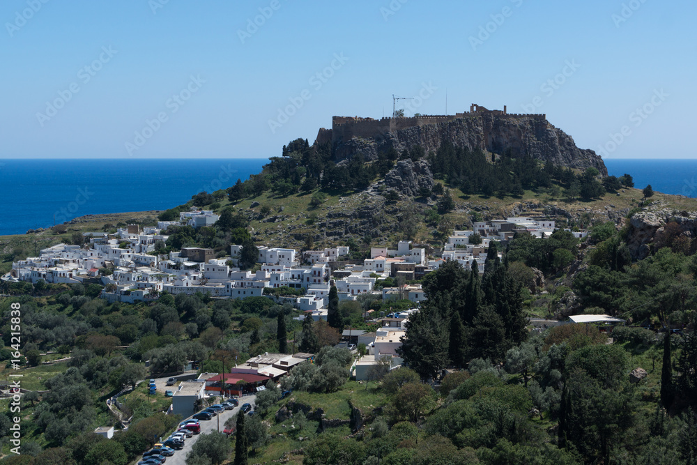 Panorama of the old town Lindos on the Greek Island Rhodes