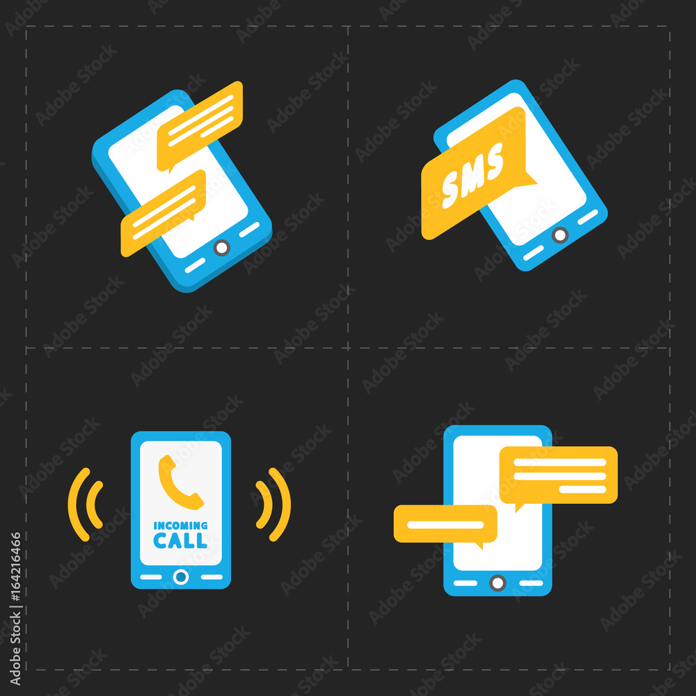 Fototapeta premium Vector smart phone icons on Black background