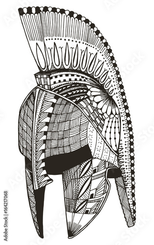 Spartan helmet. Zentangle stylized. Vector illustration. Pattern. Freehand pencil. Hand drawn. Zen art.