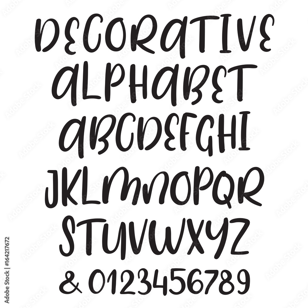 Hand drawn brush ink vector ABC upper and lower case letters set. Doodle comic font for your design.