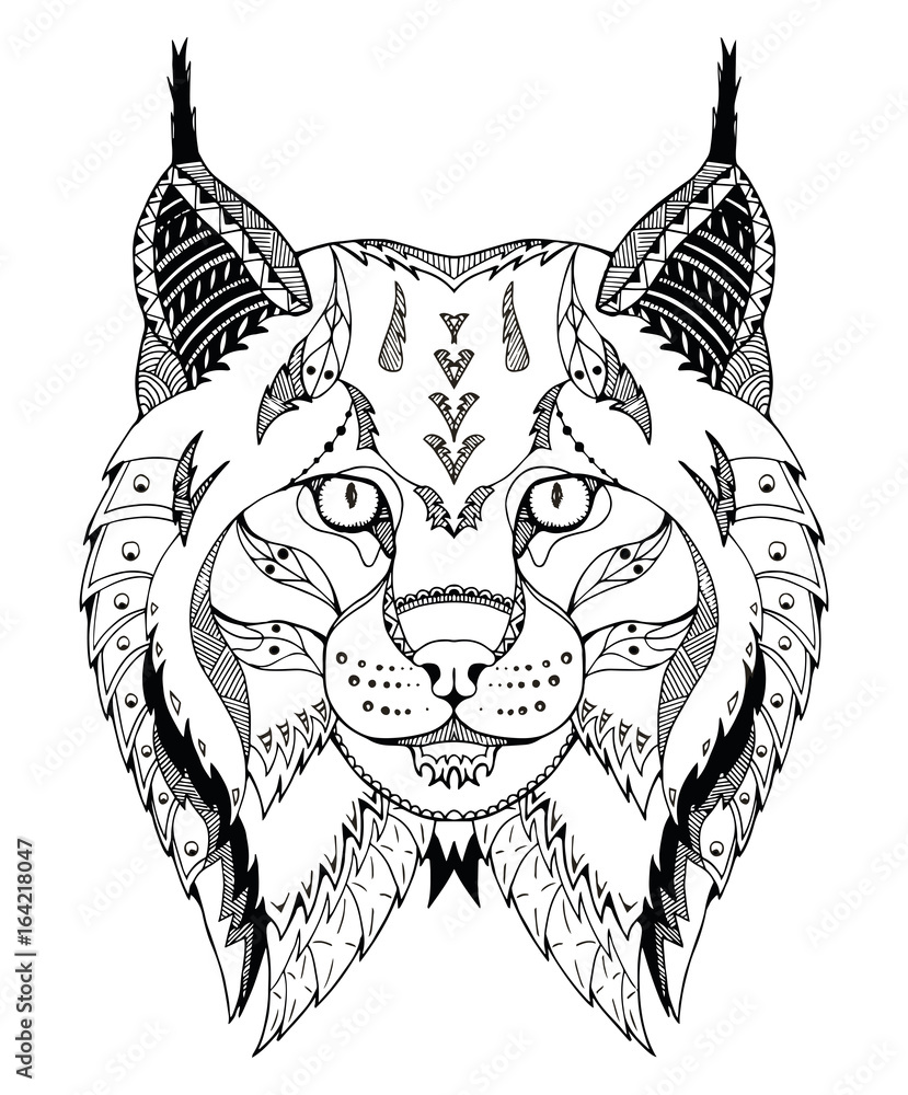 Fototapeta premium Canadian lynx head zentangle stylized, vector, illustration, pattern, freehand pencil, hand drawn. Zen art.
