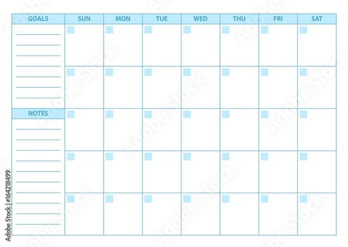 Empty Planner. Scheduler, agenda or diary template. Week starts on Sunday