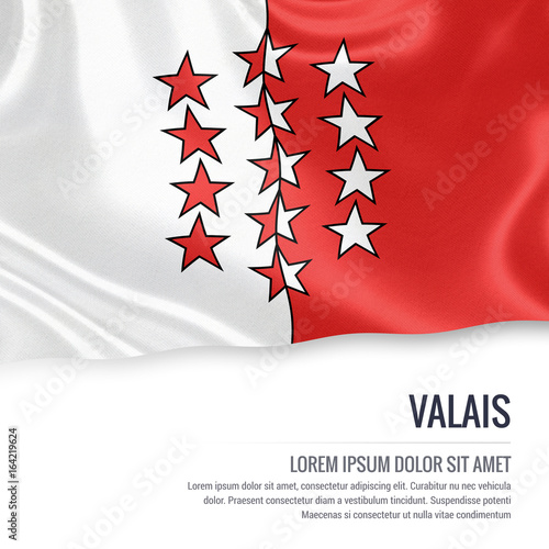Switzerland state Valais flag waving on an isolated white background. State name and the text area for your message. 3D illustration.