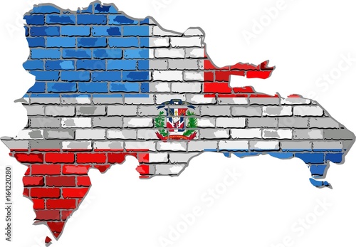 Dominican Republic map on a brick wall - Illustration,  
Dominican Republic map with flag inside