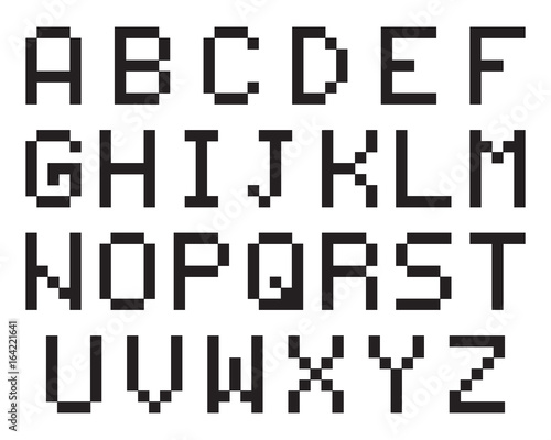 Digital terminal table led font, black isolated on white background, vector illustration.