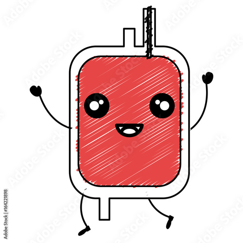 donate blood bag kawaii character vector illustration design