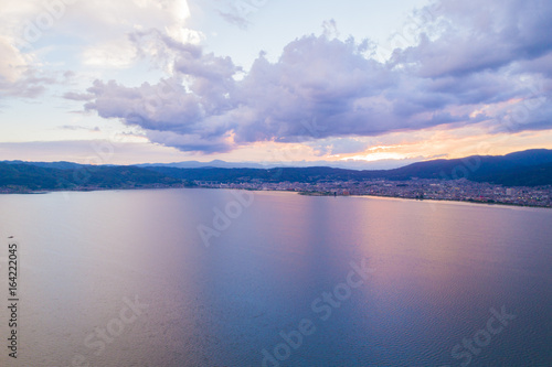 Lake Suwa in Nagano seen from the sky 