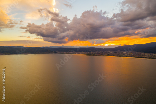 Lake Suwa in Nagano seen from the sky  