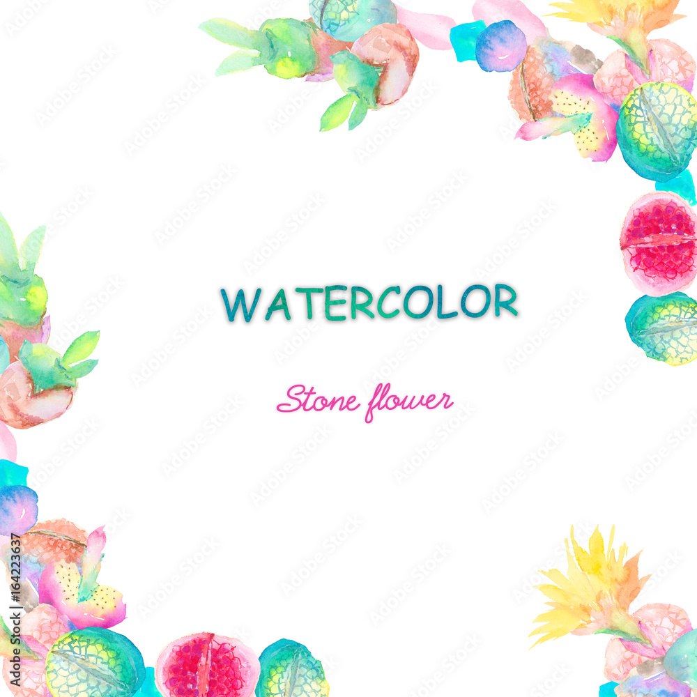 Watercolor stone flower cactus Watercolor stone flower cactus