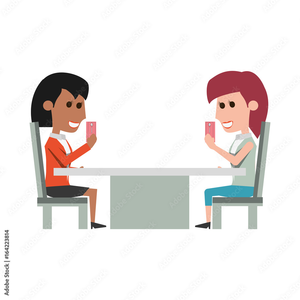 Obraz premium Girls with smartphones