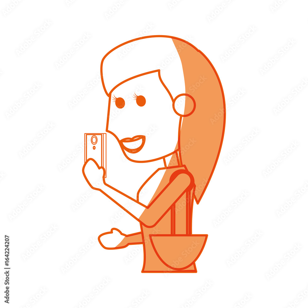 Young woman with smartphone cartoon
