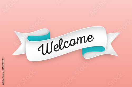 Trendy retro ribbon with text Welcome. Colorful banner with ribb