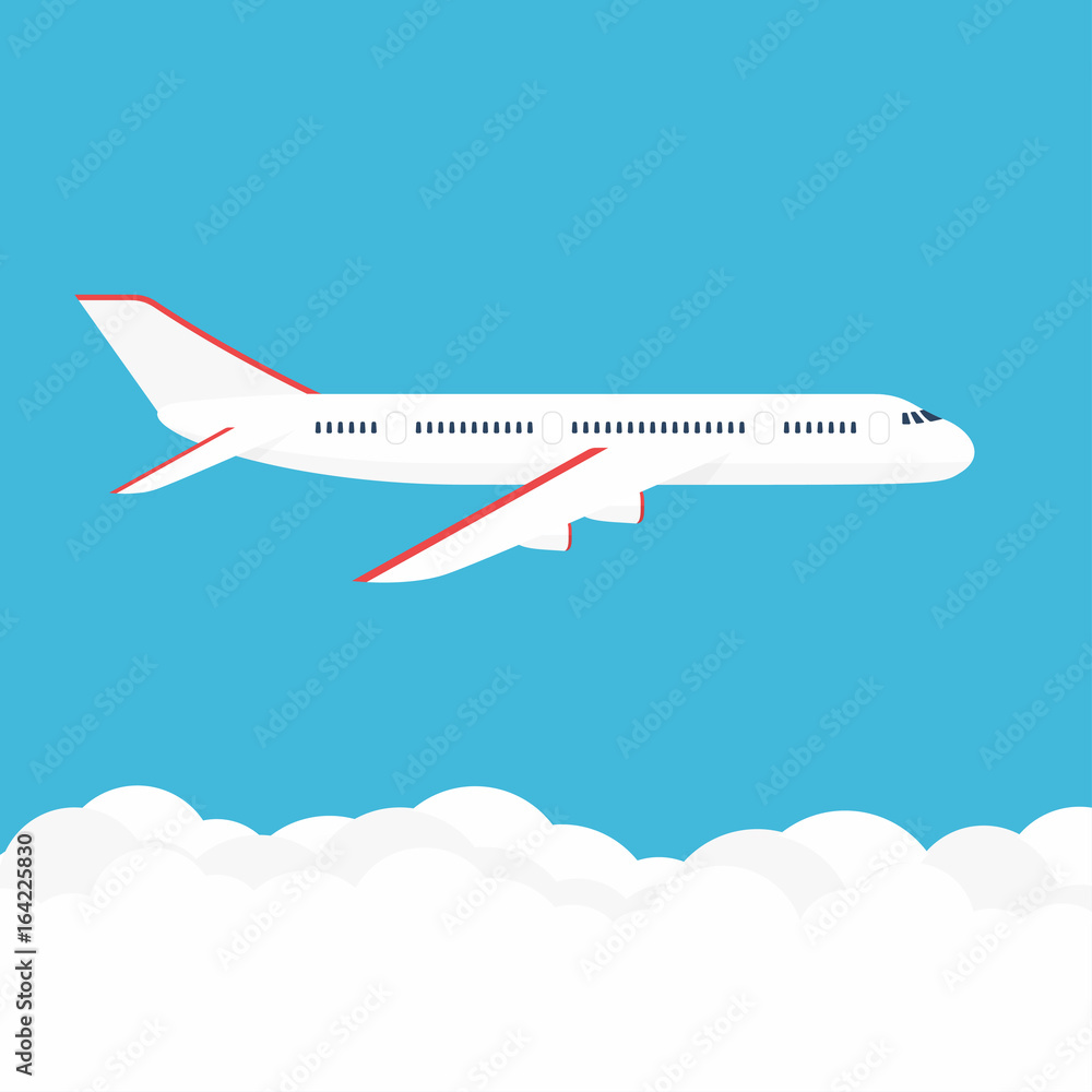 Airplane in the sky. Commercial airplane in side view