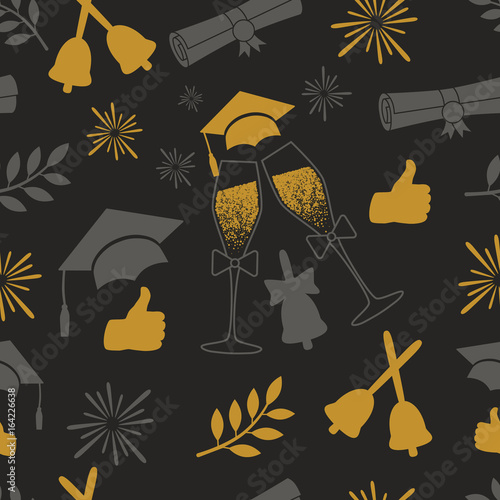 Seamless graduation pattern. Class of background. Vector illustration with grad attributes