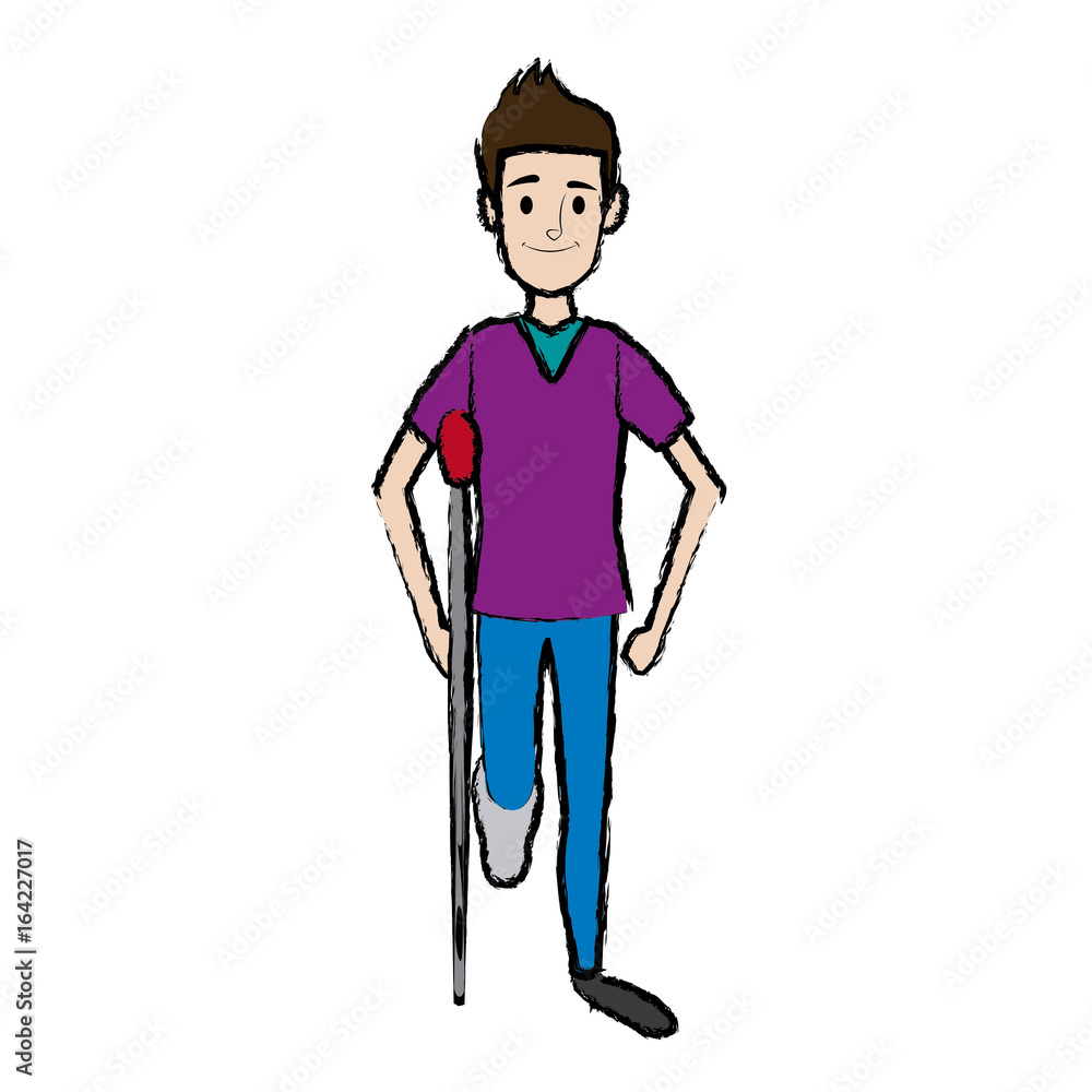 man character in crutches disability bandage man character in crutches disability bandage