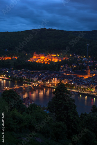Heidelberg Castle at night from the hill, Baden
