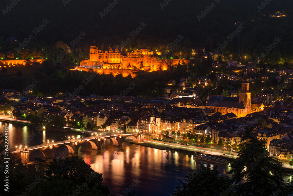 Heidelberg Castle at night from the hill, Baden