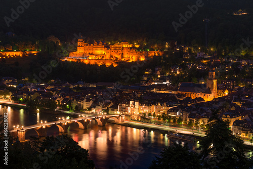 Fototapeta Naklejka Na Ścianę i Meble -  Heidelberg Castle at night from the hill, Baden