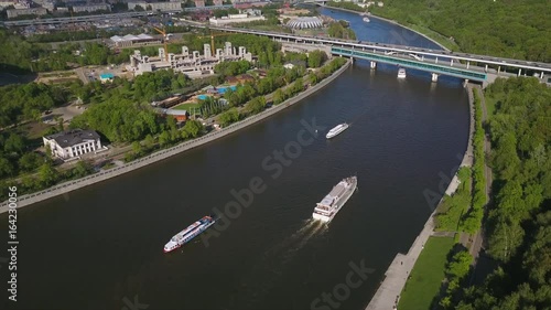 sunny day moscow luzhniki stadium sparrow hills traffic river aerial panorama 4k russia
