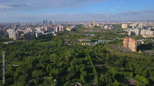 moscow city university living block park aerial summer day panorama 4k russia
