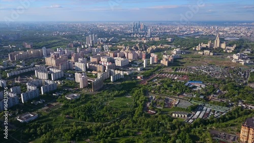 moscow city cityscape luzhniki stadium aerial summer day university district panorama 4k russia
