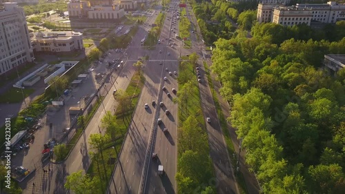 moscow state university traffic lomonosov avenue aerial sunset panorama 4k russia
