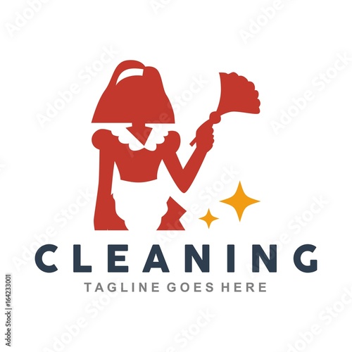 Cleaning Lady Service Woman Maid Logo Template