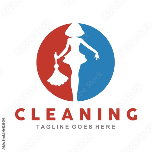Cleaning Lady Service Woman Maid Logo Template