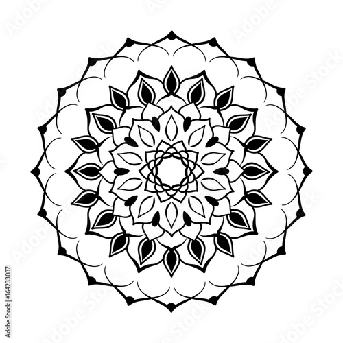 Mandala ornament. Round template. Decorative element  can be used for greeting card, wedding invitation, yoga poster, coloring book.. Doodle emblem.
