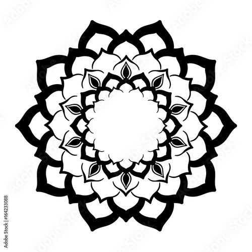 Mandala ornament. Round template. Decorative element  can be used for greeting card, wedding invitation, yoga poster, coloring book.. Doodle emblem.