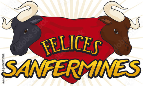 Bull Heads over Red Handkerchief to Celebrate Spanish Sanfermines, Vector Illustration