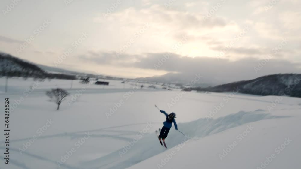 Silhouette Skier Jump Sunset Air Amazing Trick Backcountry Skiing Glory Ski Winter Snow Background Silhouette Skier Jump Sunset Air Amazing Trick Backcountry Skiing Glory Ski Winter Snow Background