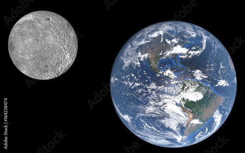 Fototapeta Naklejka Na Ścianę i Meble -  Full visibility of the earth with atmosphere and clouds and the moon from space, 3D rendering, detailed images furnished by NASA.